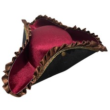 Tricorn Pirate Hat Maroon-Black Tricorn Pirate Delux Hat Pirate Costume Acces...