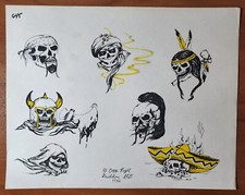 ORIGINAL Vintage 1982 Guideline LTD Shop Used Tattoo Flash Sheet Biker, Skulls