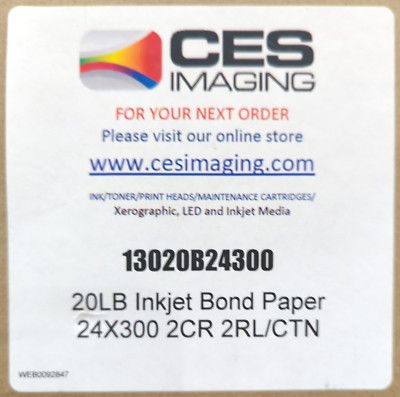 CES Imaging 13020B24300 24'' X 300' 20lb Bond Plotter Paper 2'' Core, 2 rolls, fac