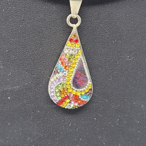 Artisan 925 Teardrop Multicolor Micro Mosaic Crystal Torque Necklace Earring Set - Picture 6 of 20