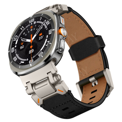 Rugged Leather Band Metal Connector Strap For Samsung Galaxy Watch 7 Ultra 47mm