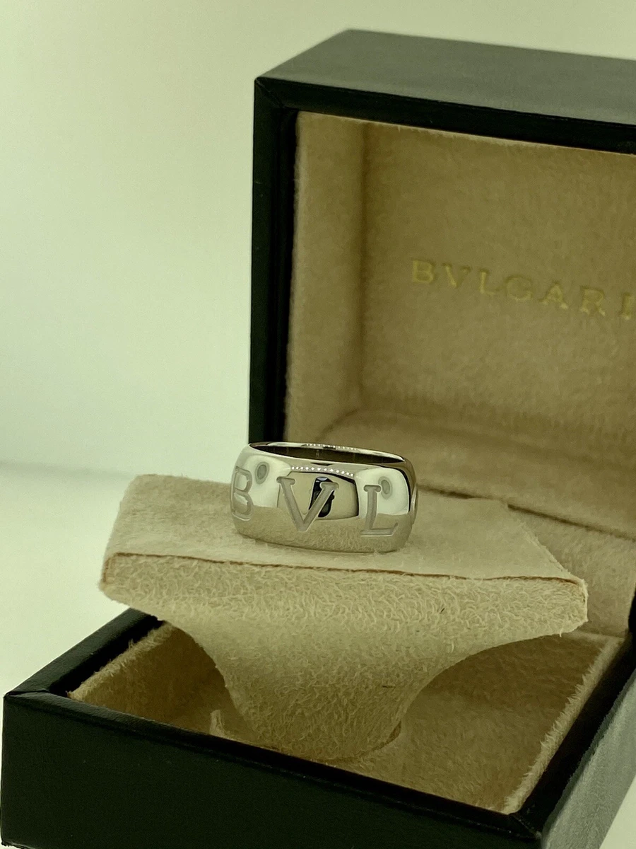 Bvlgari Monologo White Gold Band Ring signed Bulgari AN854491 343253 Brand  New