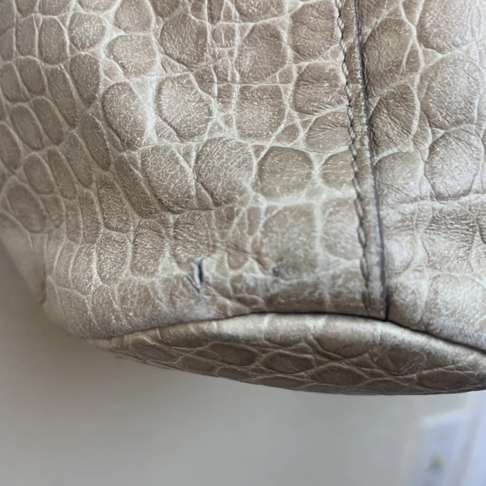 Max Mara Large Beige Croc Embossed Leather Tote Hobo Bag COTTAGECORE NUDE SKIN - Image 4 of 4