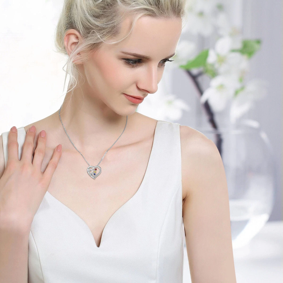 Sterling silver birthstone necklace for mom deals