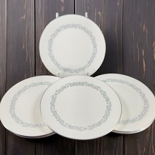 Minton Silver Scroll Pattern Round Porcelain Dish Plate Set 6 Made In England