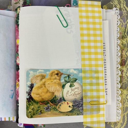 Handmade Easter bunny floral junk journal 8" x 10" w lots vintage ephemera - Imagen 12 de 24