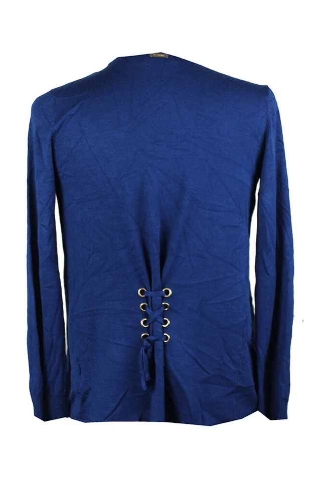 Cardigã Thalia Sodi azul noturno com cadarço nas costas Flyaway G - Imagem 2 de 3