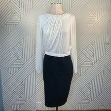 Zara Basic Two-Tone Pencil Dress in Cream and Black Sheath Side Zip Size Small