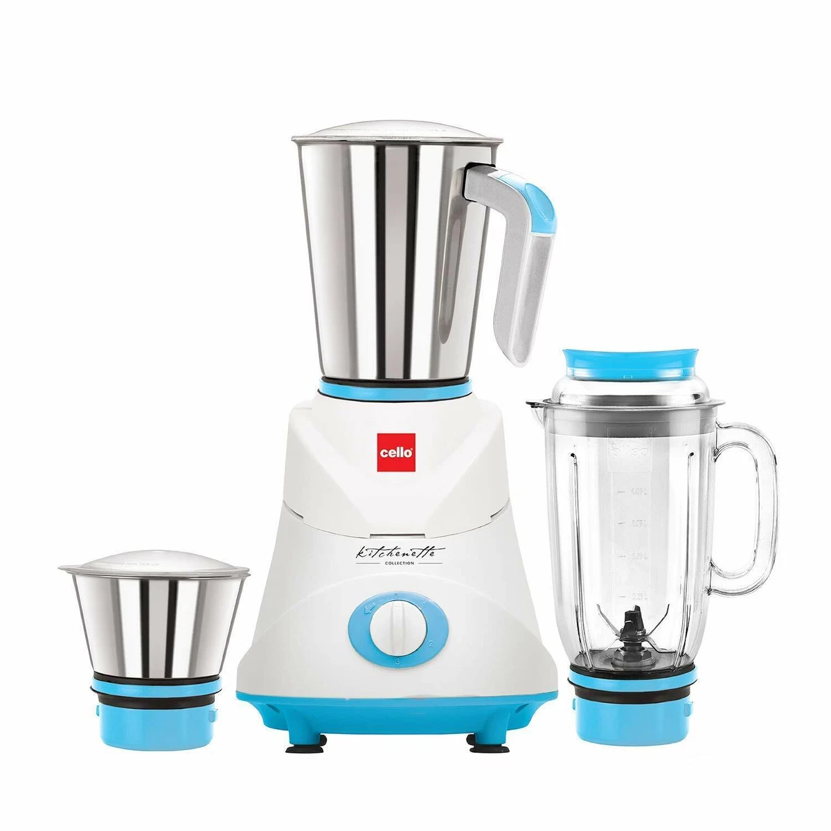 Cello Grind N Mix Ertiga 500 Watt Juicer Mixer Grinder with 3 Jars Blue 220 V