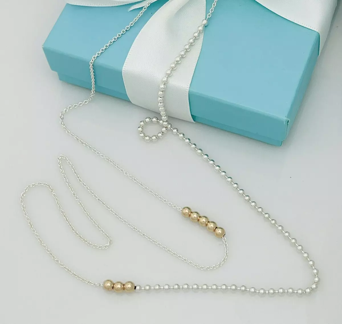 Tiffany Co Mixed Bead Chain 18K Gold and 925 Silver Adjustable