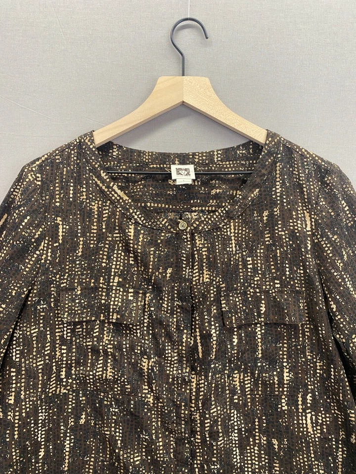 Blusa Anne Klein Mujer Marrón Geométrica Manga Larga Cuello Redondo Talla Grande Foto 3 de 4