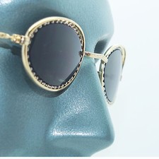 Petite Oval Beaded Frame Sunglasses Sun Shades Gold on Gold Metal