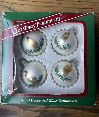 Vtg CANDLE Bradford Novelty Christmas Trimmeries 4 Glass Ornaments Glitter EVC