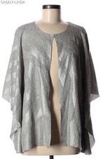 NEW NWT CHICOS 1 S M 8 10 SILVER GRAY CRUSHED BATWING OPEN JACKET 46 BUST POLY