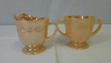 FIRE KING PEACH LUSTRE Laurel CREAM & SUGAR SET Lusterware Creamer Open Sugar