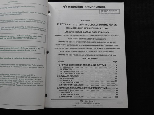INTERNATIONAL NAVISTAR 9800 TRUCK ELECTRICAL TROUBLESHOOTING DIAGRAMS MANUAL SET - Picture 3 of 13