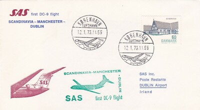 L12J - ERSTFLUG UMSCHLAG - DÄNEMARK - SAS FIRST DC9 FLIGHT - 1973