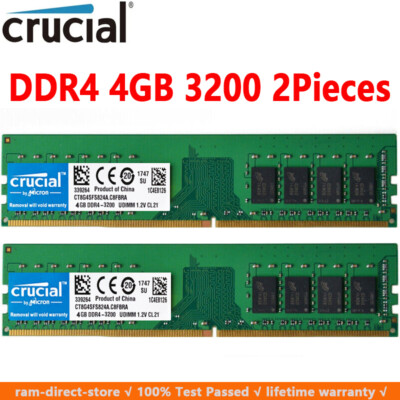 Crucial DDR4 8GB 2X4GB 3200 Mhz PC4-25600 288pins Desktop Memory