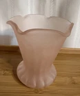 Vintage Art Deco Tiffany Style Pink Satin Vase Frosted Ruffle Fluted Edge Glass