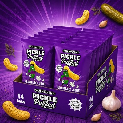 Van Holtens Pickle Puffed Snacks Garlic Joe 14 x 50g Vorratspack Chips Flips