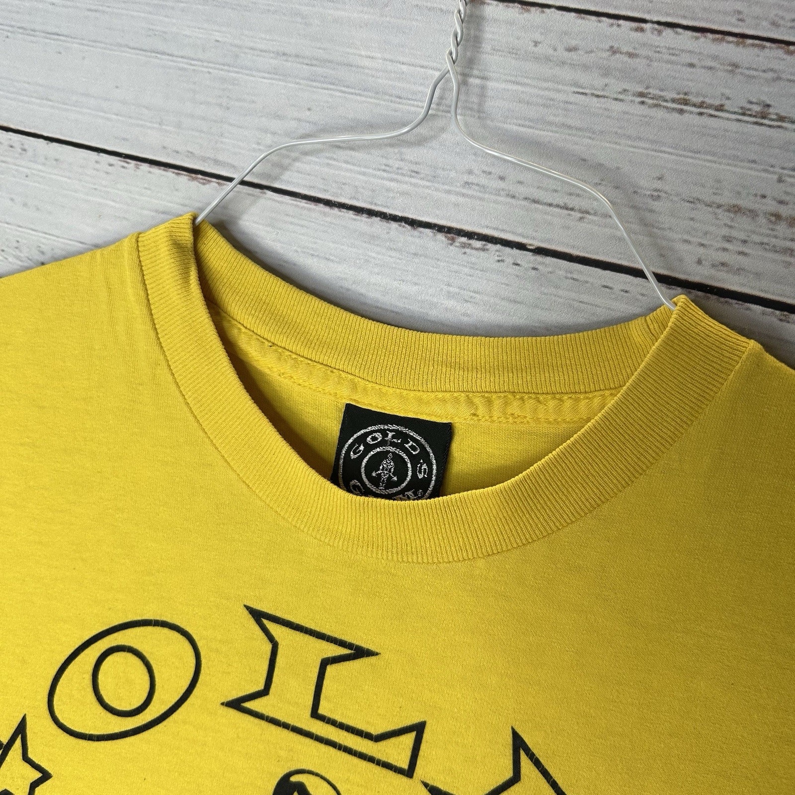 Vintage 90s Golds Gym Weightlifting Lifting Graphic T-Shirt Yellow Men’s Large