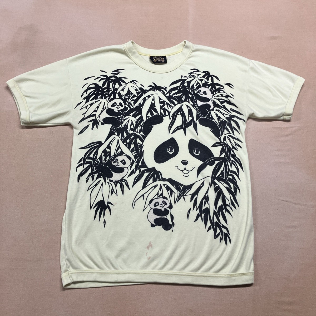Vintage Distressed 80s 90s Panda Bear Texture Print Ringer Shirt 