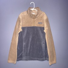 Columbia Fleece Long Sleeve Boys Olive  black L 14/16 Pullover EUC / 4 Snaps
