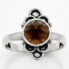 Faceted Smoky Quartz - Brazil 925 Sterling Silver Ring s.8.5 Jewelry R-1104