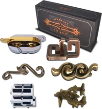 6PCS Metal Puzzle Box and 3D Brain Teasers for Adults Teens, Challenging IQ Logi