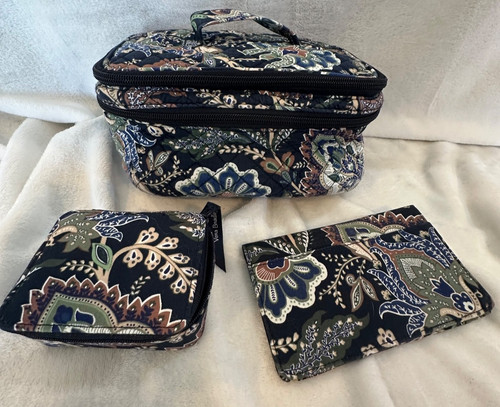 Vera Bradley Java Navy Camo Set Pill Case Makeup Case Checkbook Cover Travel