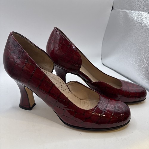 Anyi Lu Women Leather & Tweed Heels Size 7.5 Red Made In Italy Euro 39 - Picture 2 of 10