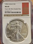 1996 American Silver Eagle Coin - NGC MS69 The Official Red Book #177