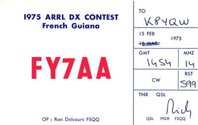 1975 ARRL DX Contest French Guiana Africa FY7AA QSL Radio Postcard
