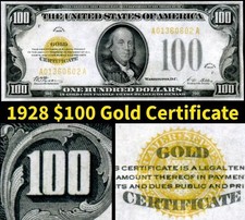 HGR SUNDAY 1928 $100 Gold Certificate ((RARE $100)) HIGH GRADE