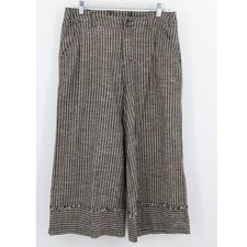 Sundance Linen Blend Wide Leg Crop Pants size 10 Gray Stripes Lace up Back