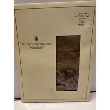 VTG Victoria's Secret Hosiery Lace Top Thigh High Stockings Soft Taupe Small