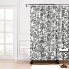 Victoria Park Toile Bathroom Shower Curtain, Black