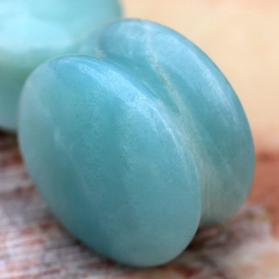 PAIR of Natural Amazonite Stone Saddle Plug — 第 3/4 张图片