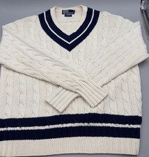 Polo Ralph Lauren Cricket Sweater Mens XL Cable Knit Cotton Hand Knit Navy