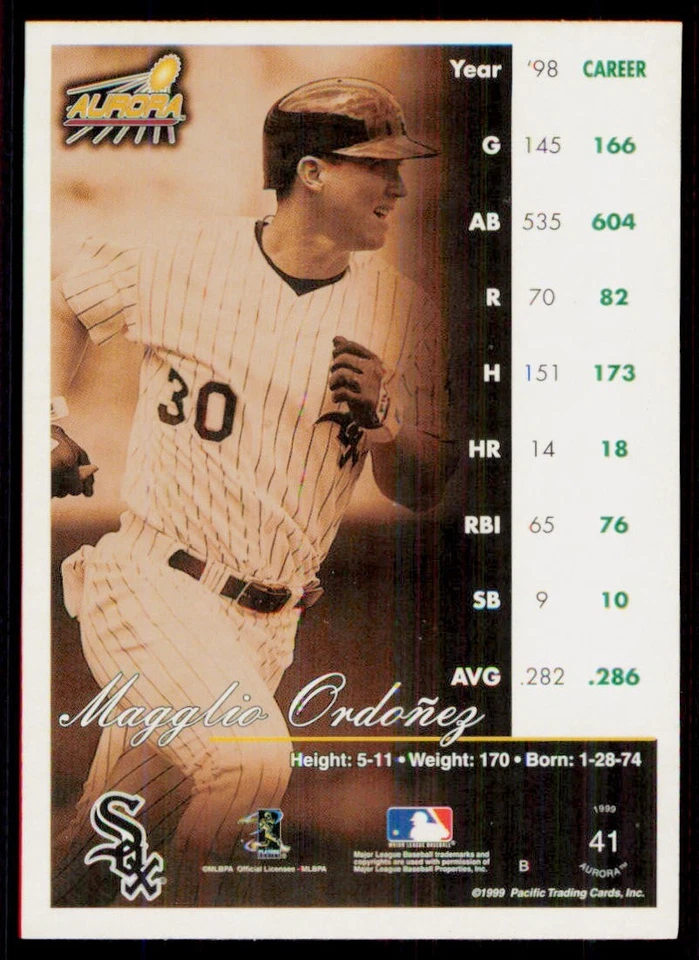 1999 Pacific Aurora #41 Magglio Ordonez Chicago White Sox Baseball Card - Image 2 of 2