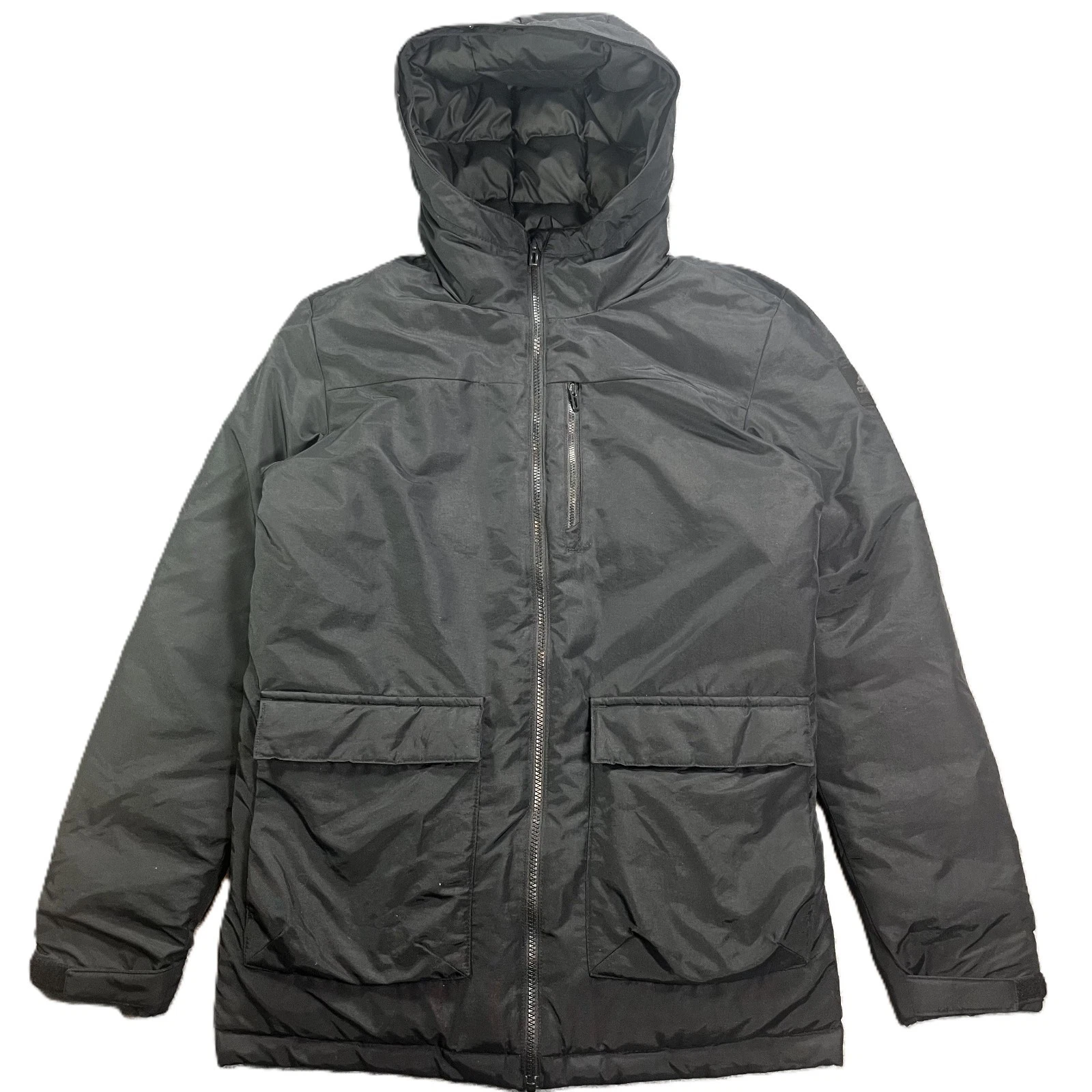 adidas Jacket Mens Small Xploric Parka BS0980 Black Winter Hooded Coat RRP £104