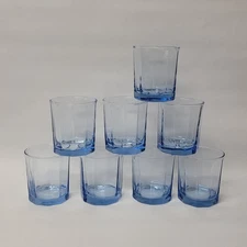 8 Anchor Hocking Blue Juice Glasses Reflections Short 10 Oz Glass Rocks Set