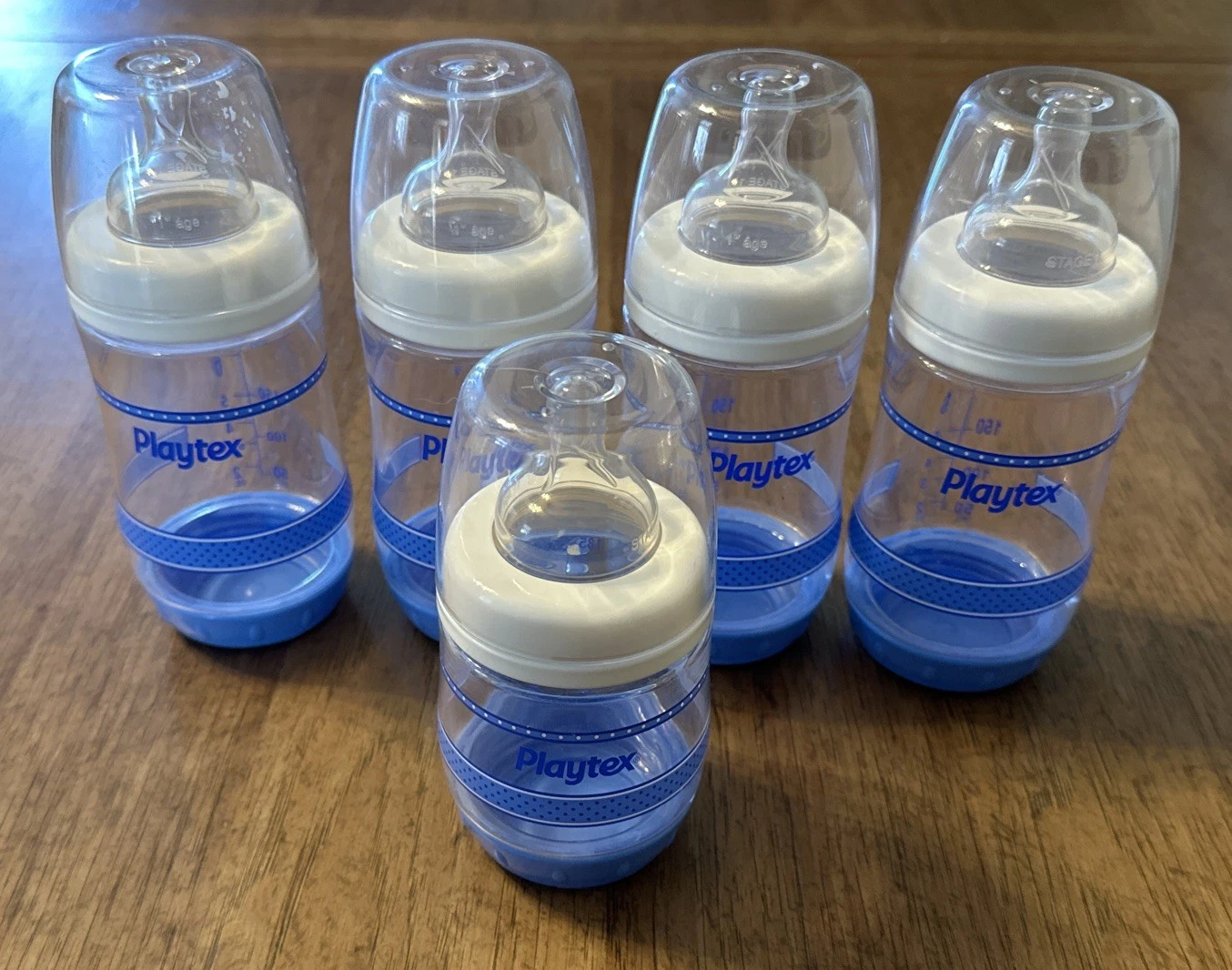 Lot Of 5 Playtex Bottles 8oz And 6oz Stage 1 Nipples