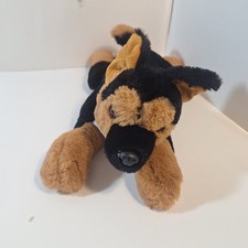 FAO Schwarz Realistic German Shepard Plush 13  Stuffed Animal Laying Flat