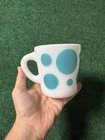 Hazel Atlas Beaded Foot C Handle Turquoise Polka Dots Mug Vintage