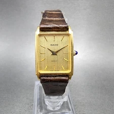 Rado Tank Watch Women 18mm Gold Dial Gold Tone Rectangle 133.9555.2 New Battery