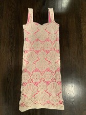 Womens Intimately Free People Dress Hot Pink Lined Party Bodycon Crochet Size M