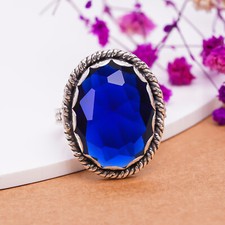 Blue Sapphire Lab-Created 925 Sterling Silver Ring Christmas Jewelry Gift.