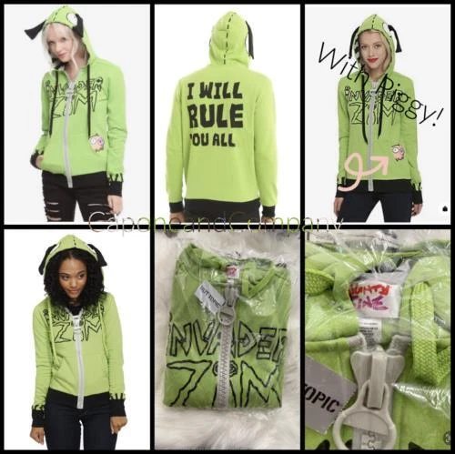 Invader Zim GIR Piggy BIG Zipper Hoodie Mighty Fine VTG 2013 New