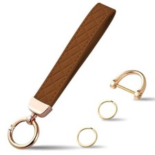 Weixiltc Leather Wristlet Keychain, Car Key Chain Holder with 2 Key Ring Brown